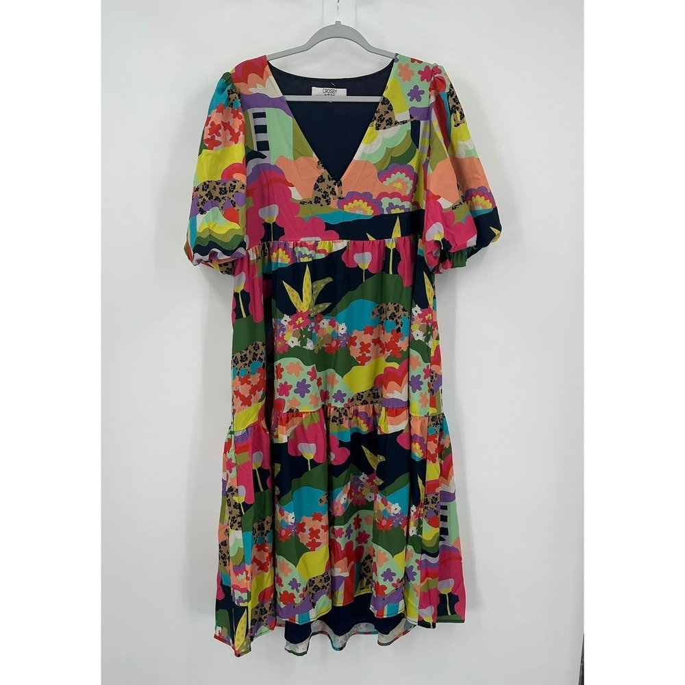 Crosby Mollie Burch Maximalist Colorful Midi Dress Size XL Jungle Eclectic Bold